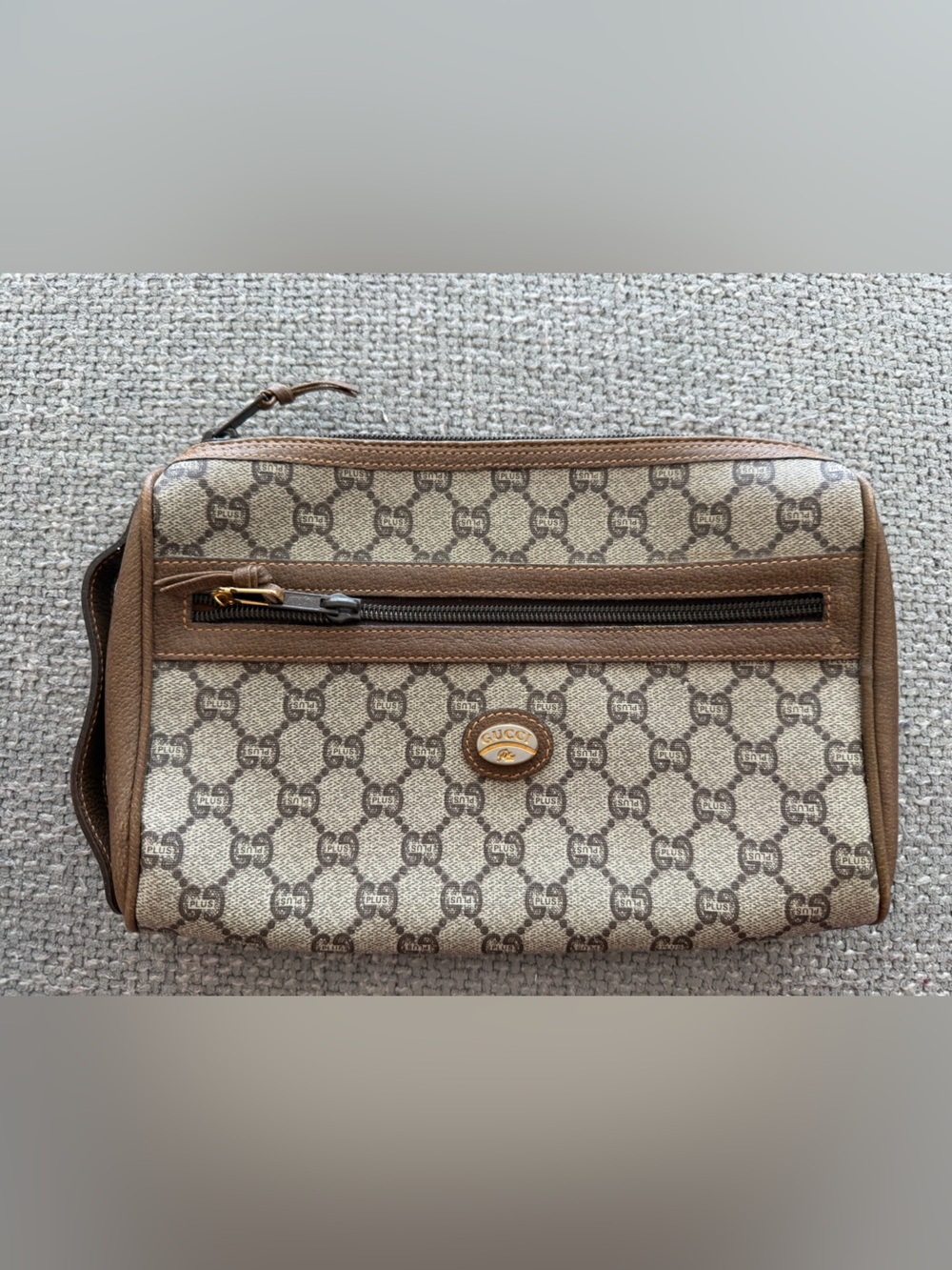 Gucci Plus GG Monogram Vintage Clutch Pouch Cosmetic Bag Made in Italy